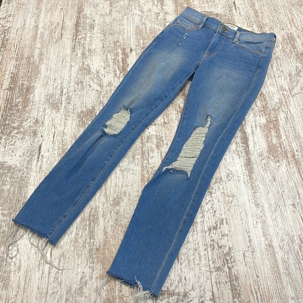 Frame Denim Distressed Le Skinny De Jeanne Crop Jeans In Stanwell Wash Size 25 - Picture 8 of 11